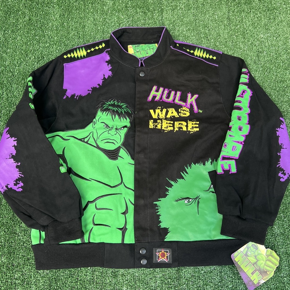 NWT VTG JH Design Hulk Jacket Youth 2XL Black Men's S‎ Crop Boxy Racing Marvel